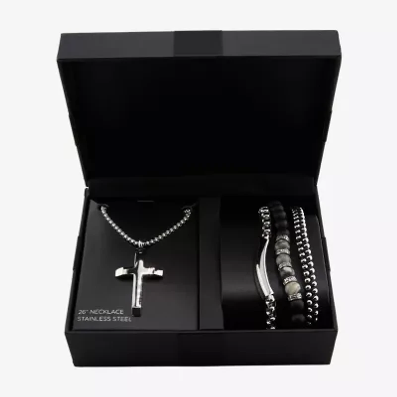 Mens Stainless Steel Cross 1 Pair Jewelry Set