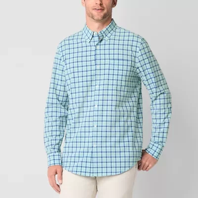 St. John's Bay Performance Mens Long Sleeve Cuffed Classic Fit Stretch Fabric Button-Down Shirt