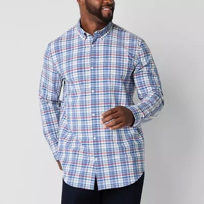 St. John's Bay Performance Mens Long Sleeve Classic Fit Stretch Fabric Big and Tall Button-Down Shirt