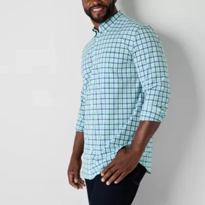 St. John's Bay Performance Mens Long Sleeve Classic Fit Stretch Fabric Big and Tall Button-Down Shirt