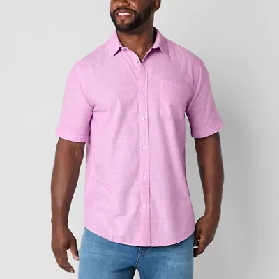 St. John's Bay Chambray Mens Short Sleeve Classic Fit Big and Tall Button-Down Shirt