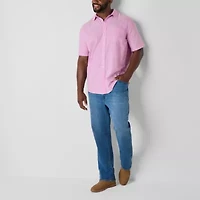 St. John's Bay Chambray Mens Short Sleeve Classic Fit Big and Tall Button-Down Shirt