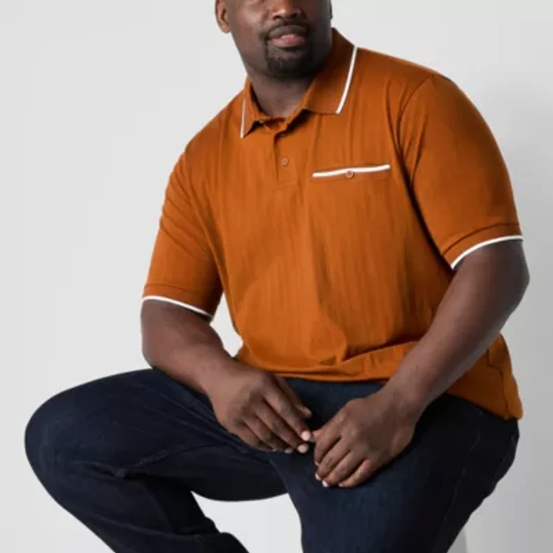 Shaquille O'Neal XLG Ribbed Big and Tall Mens Regular Fit Short Sleeve Polo Shirt