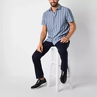 Stafford Linen Blend Mens Short Sleeve Regular Fit Button-Down Shirt