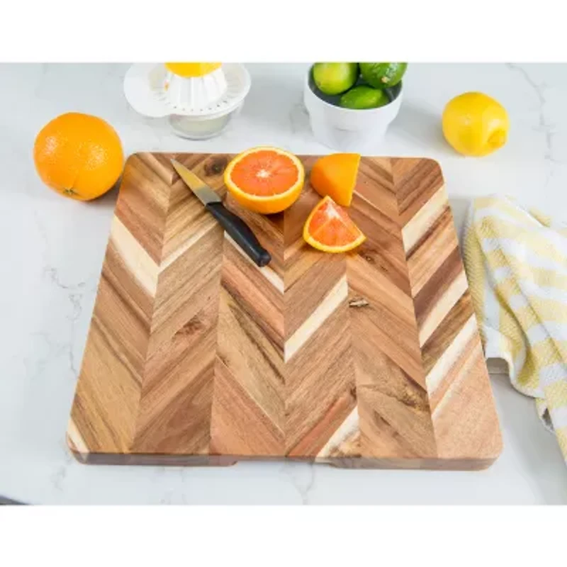 Lipper International Acacia Herringbone Square Cutting Board with Inset Handles