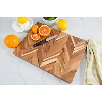 Lipper International Acacia Herringbone Medium Rectangular Cutting Board with Inset Handles