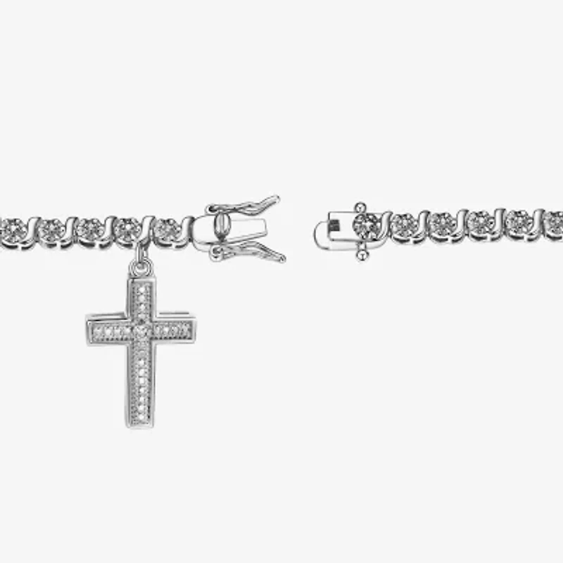 Sparkle Allure Womens Natural Diamond Accent Pure Silver Over Bronze Cross 7.25 Inch Tennis Bracelet