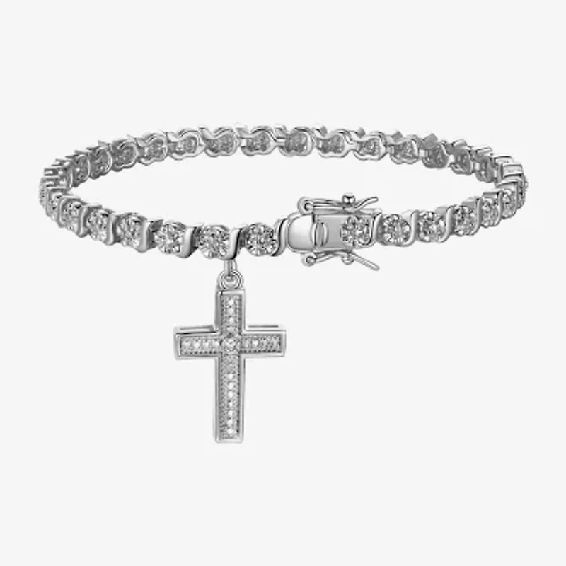 Sparkle Allure Womens Natural Diamond Accent Pure Silver Over Bronze Cross 7.25 Inch Tennis Bracelet