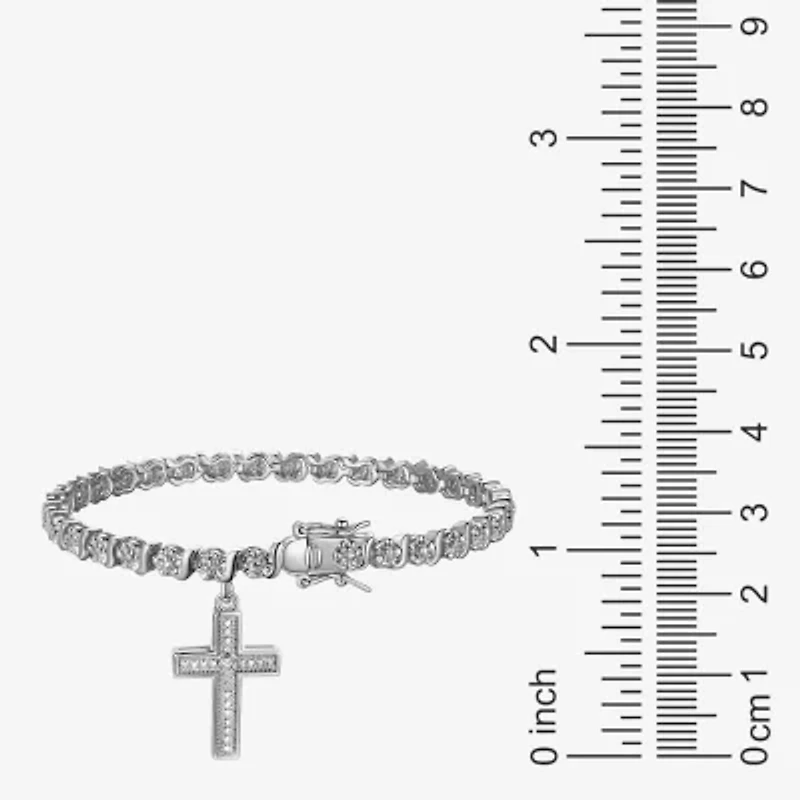 Sparkle Allure Womens Natural Diamond Accent Pure Silver Over Bronze Cross 7.25 Inch Tennis Bracelet