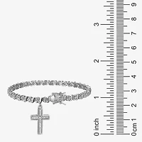 Sparkle Allure Womens Natural Diamond Accent Pure Silver Over Bronze Cross 7.25 Inch Tennis Bracelet