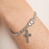 Sparkle Allure Womens Natural Diamond Accent Pure Silver Over Bronze Cross 7.25 Inch Tennis Bracelet
