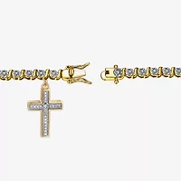 Sparkle Allure Womens Natural White Diamond Accent Cross 7.25 Inch Tennis Bracelet