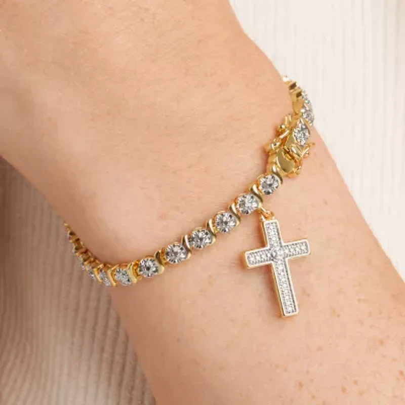 Sparkle Allure Womens Natural White Diamond Accent Cross 7.25 Inch Tennis Bracelet