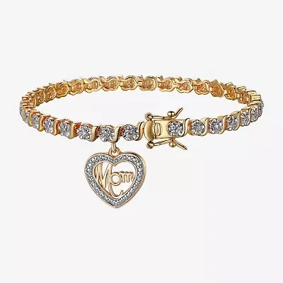 Sparkle Allure Mom Womens Natural White Diamond Accent Heart 7.25 Inch Tennis Bracelet