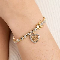 Sparkle Allure Mom Womens Natural White Diamond Accent Heart 7.25 Inch Tennis Bracelet