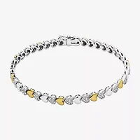 Sparkle Allure Womens Natural White Diamond Accent Pure Silver Over Bronze Heart 7.5 Inch Tennis Bracelet