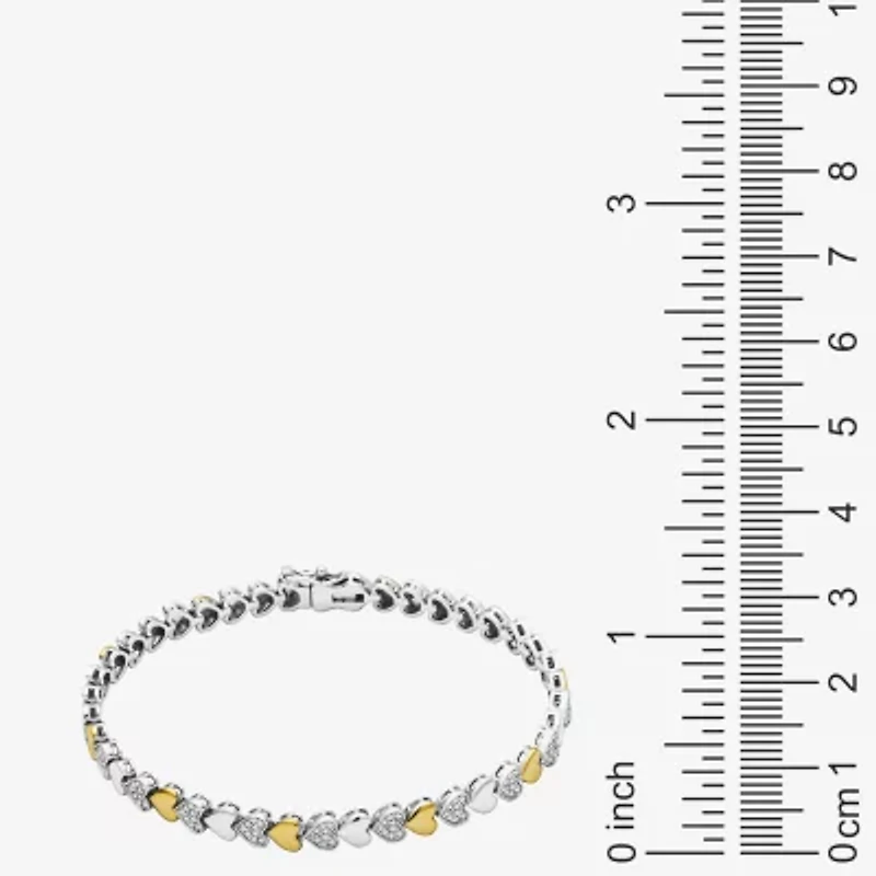 Sparkle Allure Womens Natural White Diamond Accent Pure Silver Over Bronze Heart 7.5 Inch Tennis Bracelet