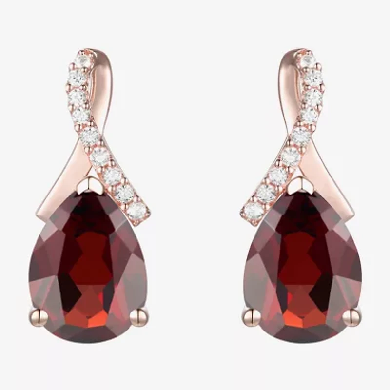 Womens Genuine Red Garnet 14K Rose Gold Over Silver Pear Drop Earrings