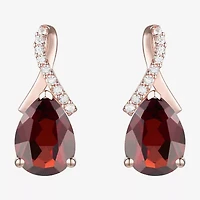 Womens Genuine Red Garnet 14K Rose Gold Over Silver Pear Drop Earrings