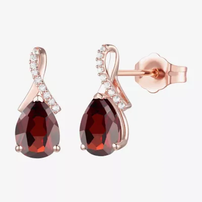 Womens Genuine Red Garnet 14K Rose Gold Over Silver Pear Drop Earrings