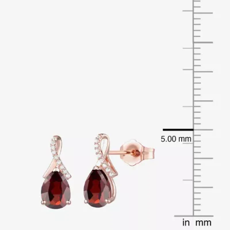 Womens Genuine Red Garnet 14K Rose Gold Over Silver Pear Drop Earrings