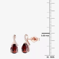 Womens Genuine Red Garnet 14K Rose Gold Over Silver Pear Drop Earrings