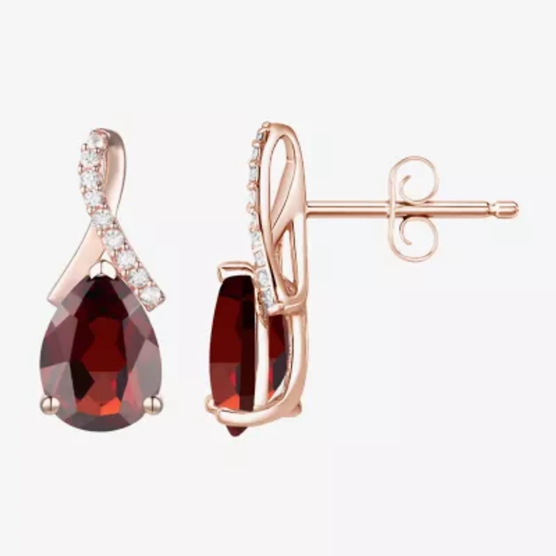 Womens Genuine Red Garnet 14K Rose Gold Over Silver Pear Drop Earrings