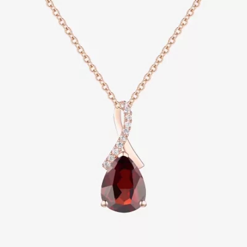 Womens Genuine Red Garnet 14K Rose Gold Over Silver Pear 18 Inch Pendant Necklace