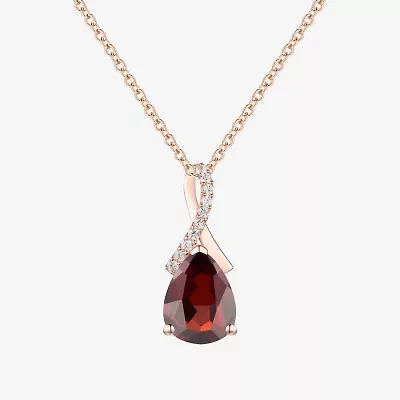 Womens Genuine Red Garnet 14K Rose Gold Over Silver Pear 18 Inch Pendant Necklace