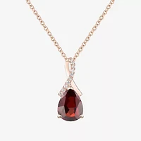 Womens Genuine Red Garnet 14K Rose Gold Over Silver Pear 18 Inch Pendant Necklace