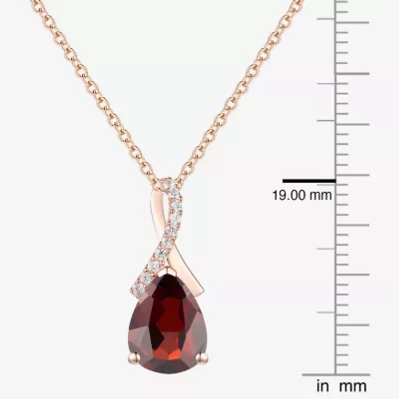 Womens Genuine Red Garnet 14K Rose Gold Over Silver Pear 18 Inch Pendant Necklace