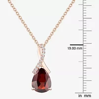Womens Genuine Red Garnet 14K Rose Gold Over Silver Pear 18 Inch Pendant Necklace