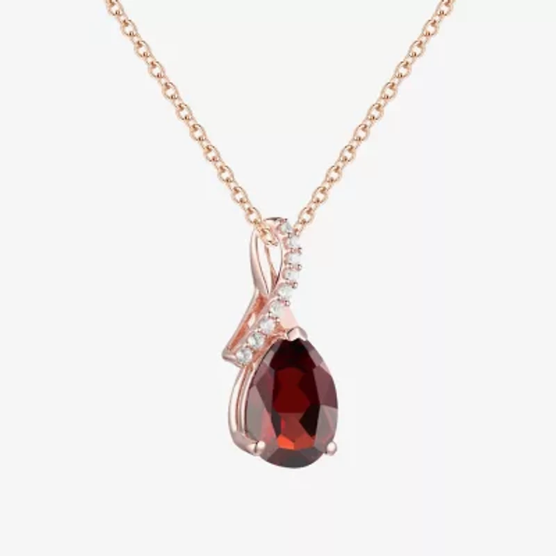 Womens Genuine Red Garnet 14K Rose Gold Over Silver Pear 18 Inch Pendant Necklace
