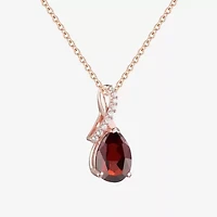 Womens Genuine Red Garnet 14K Rose Gold Over Silver Pear 18 Inch Pendant Necklace