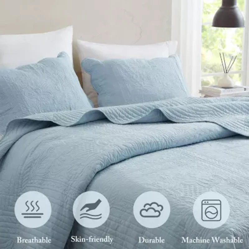 Madison Park Marino 3-Pc Reversible Scalloped Edge Quilt Set