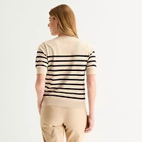 Liz Claiborne Womens Crew Neck Short Sleeve Striped Pullover Sweater