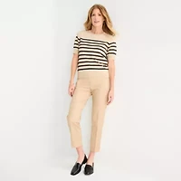 Liz Claiborne Womens Crew Neck Short Sleeve Striped Pullover Sweater