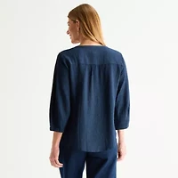 Liz Claiborne Womens Split Crew Neck 3/4 Sleeve Tunic Top