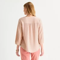 Liz Claiborne Womens Split Crew Neck 3/4 Sleeve Tunic Top