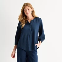 Liz Claiborne Womens Split Crew Neck 3/4 Sleeve Tunic Top