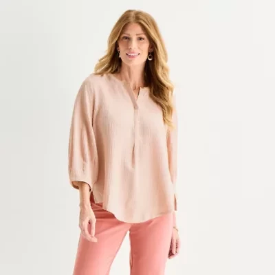 Liz Claiborne Womens Split Crew Neck 3/4 Sleeve Tunic Top