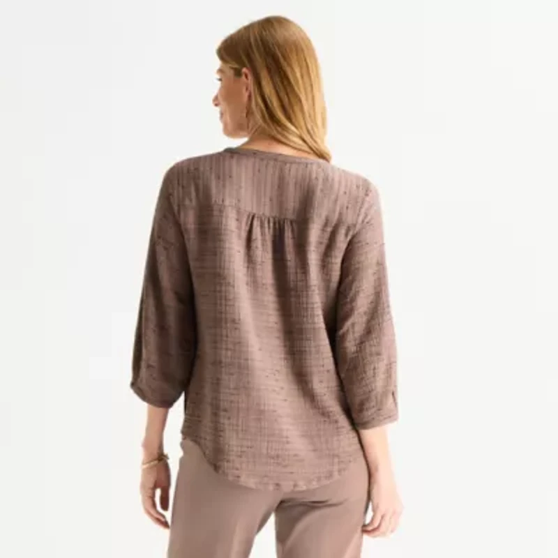 Liz Claiborne Womens Split Crew Neck 3/4 Sleeve Tunic Top