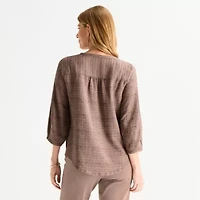 Liz Claiborne Womens Split Crew Neck 3/4 Sleeve Tunic Top