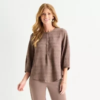 Liz Claiborne Womens Split Crew Neck 3/4 Sleeve Tunic Top