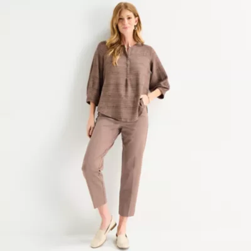 Liz Claiborne Womens Split Crew Neck 3/4 Sleeve Tunic Top