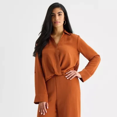 Bold Elements Womens Y Neck Long Sleeve Blouse