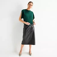 Worthington Womens Round Neck Short Sleeve Satin Blouse