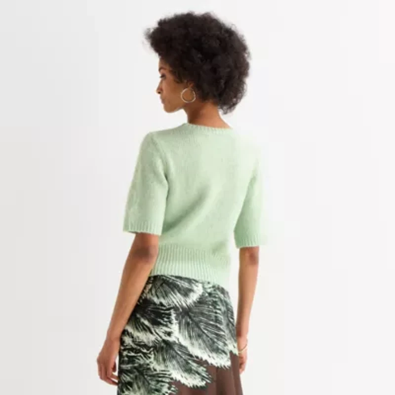 Worthington Womens Crew Neck Short Sleeve Pullover Sweater