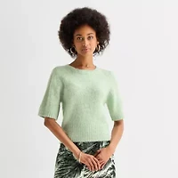 Worthington Womens Crew Neck Short Sleeve Pullover Sweater