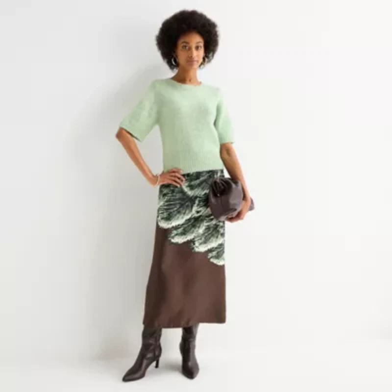 Worthington Womens Crew Neck Short Sleeve Pullover Sweater